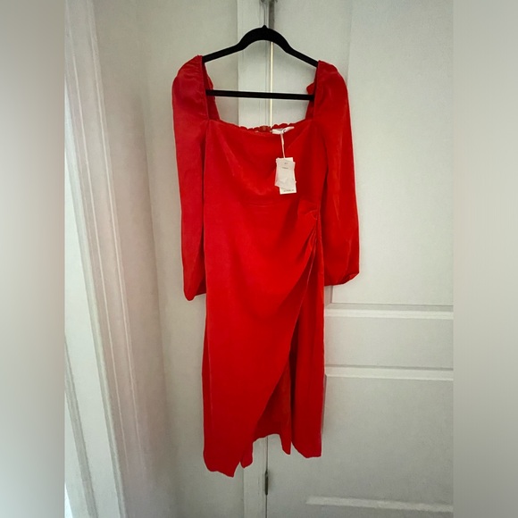 Commense Square Neck Long Sleeve Fitted Bodice Wrap Dress - Picture 4 of 10